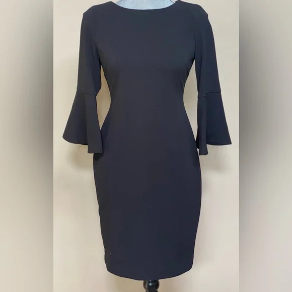 slim fit dress slacks Calvin Klein Women's Chiffon Bell Sleeve Sheath Dress – Biggybargains main image 1